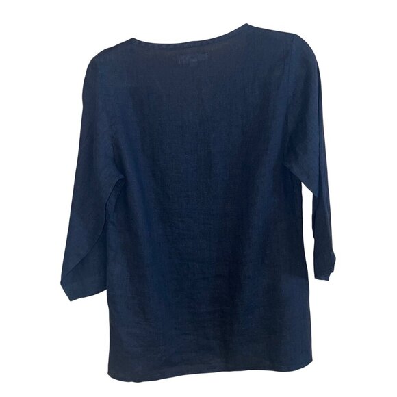 Flax Womens Top Size Small Black V Neck Side Slits Casual Pure Linen Lithuania - Picture 8 of 8